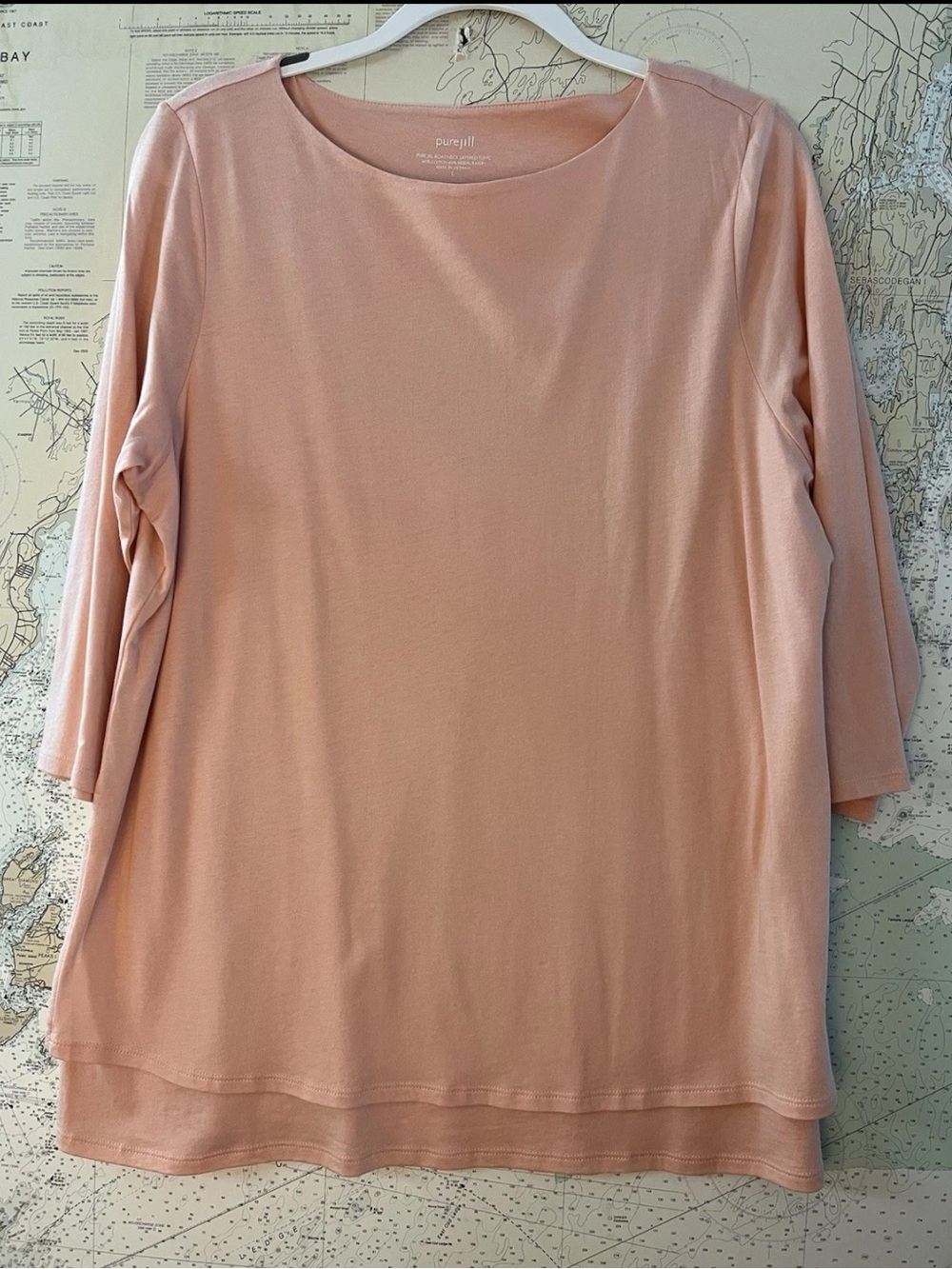 EUC! J Jill Top Women’s Size Large PureJill Boat Neck Layered Tunic Pink Knit